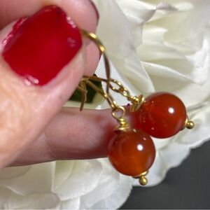 Fire Carnelian & Raw Brass Earrings Warm Autumnal Artisan Dangles